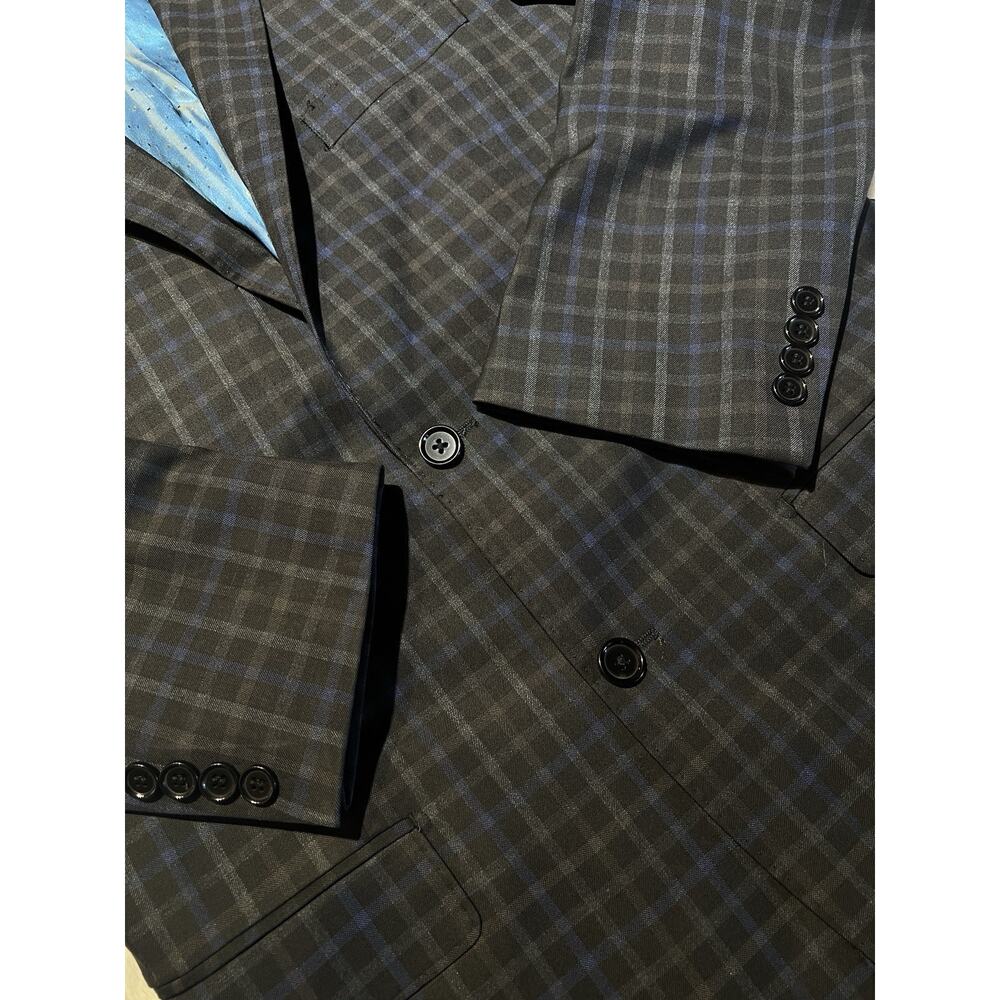 Antonio Cardinni 40L Blazer Wool Silk Blend Gray Blue Plaid - Picture 10 of 14